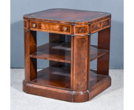 A Mahogany Square Book Table of Georgian Design, with rounded re-entrant corners, the top inset with brown leather tooled pan