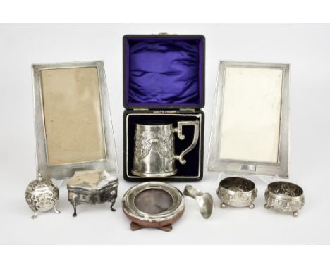 A Pair of George V Silver Rectangular Photograph Frames and Mixed Silver Ware, the frames by Sanders &amp; MacKenzie Birmingh