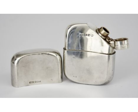 An Edward VII Silver Rectangular Hip Flask, by Marks &amp; Cohen, Birmingham 1905, of plain curved form, the pull off cover r