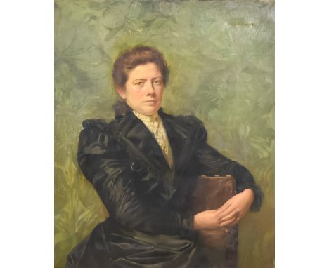 20th Century School - Oil painting - Seated portrait of an Edwardian lady, canvas 36ins x 29.5ins, in ornate gilt moulded fra