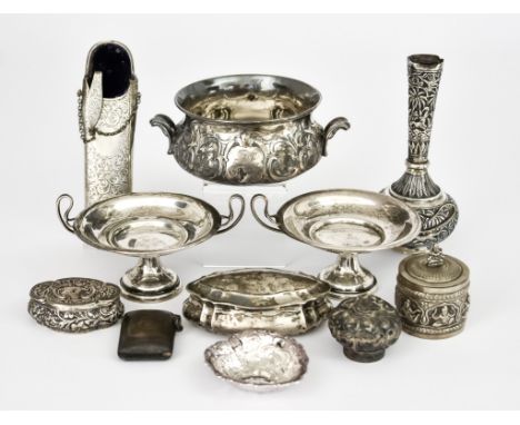 A Pair of Edward VII Silver Circular Two-Handled Tazza and Mixed Silverware, the tazza by Wakely &amp; Wheeler, London 1905, 
