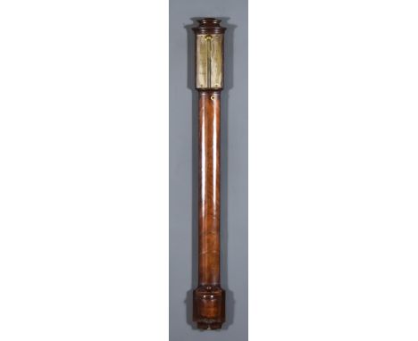 A 19th Century Mahogany Stick Barometer, by Watkins of London, with silvered display, contained in plain case with turned cis