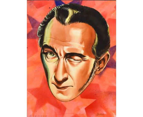 Reginald D. H. Reeve (1908-1999) - Watercolour - Portrait head of Peter Cushing, cut out and laid on paper by the artist, sig