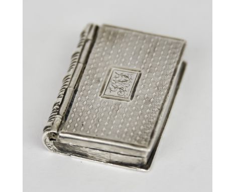 An Early Victorian Silver Novelty Book Pattern Vinaigrette, possibly by Thomas Lawrence, Birmingham 1837, with reeded convex 
