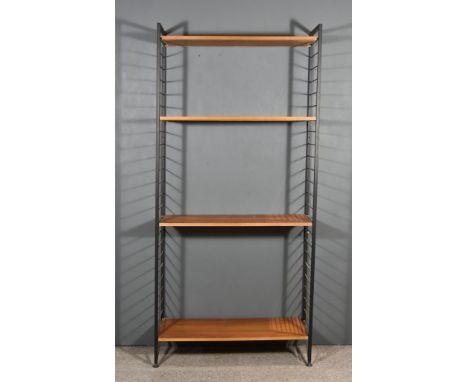 A Ladderax Style Black Metal Framed and Teak Open Shelf Unit, 24ins x 78.5ins high, and one other similar unit, 36ins wide x 