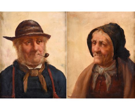 DAVID WOOD HADDON (BRITISH, 1859-1914)  Portrait of a fisherman; and Portrait of a fishwife, a pair,  oil on board, each sign