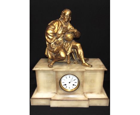 A LARGE VICTORIAN FIGURAL MANTLE CLOCK  with marble breakfront base, the 8-day movement striking on a bell, signed to the ena