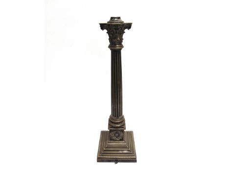 A LARGE ELECTROPLATED CORINTHIAN COLUMN LAMP  50cm high.