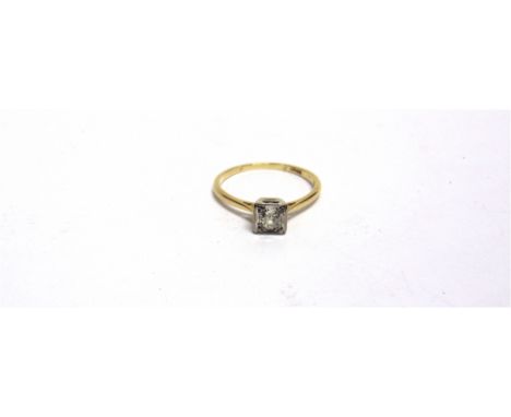 A DIAMOND SINGLE STONE RING stamped '18ct', the box set old brilliant cut of approximately 0.2 carats, finger size Q, 2.3g gr