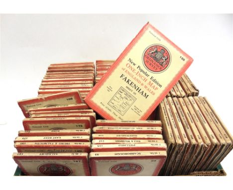 [MAPS]. ORDNANCE SURVEY  Seventy-one Ordnance Survey folding one-inch maps, circa 1940s (6th edition), linen-backed, with red