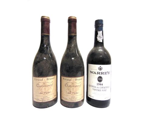 RED WINE &amp; PORT - THREE BOTTLES  comprising Feraud-Brunel Chateauneuf-du-Pape, Rhone, 1999, two bottles; and Warre's Quin