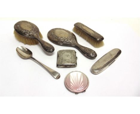 AN AMERICAN SPECTACLE CASE stamped W &amp; H and 'Sterling'; an 18th Century bottom marked tablespoon; a silver cigarette cas