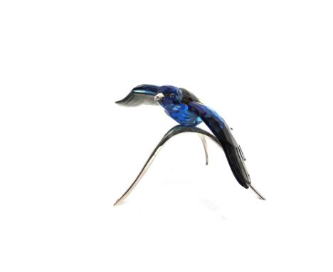 SWAROVSKI CRYSTAL: 'ROLLER BIRD' FIGURE on silver plated stand, model 1176149, 17cm high