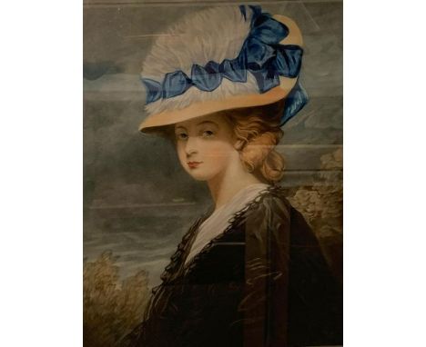 A print depicting a 'Woman with hat', within a gilded and glazed frame.