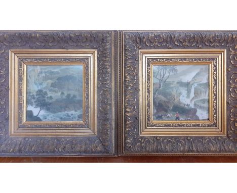 'Vedutas', a pair of hand-coloured prints, (14x14 cm). (2)