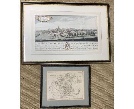 Two prints of maps, including one of Nottingham, framed and glazed, (42cm x 24cm). (2)