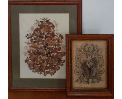 A print and a leafwork, (39x29 cm largest). (2)