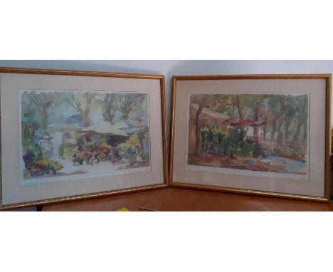 A pair of French prints, signed and titled, framed and glazed, (39x56 cm). (2)