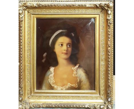 A 19th century English underglass print, 'Portrait of a lady with ribbon', within an original frame by 'C.H. Savory', (30.5x2