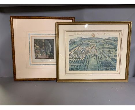 A pair of prints depicting garden scenes (57cm x 46cm).