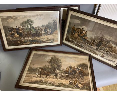 A set of four prints depicting coaching scenes following Henry Thomas Alken, (60x36 cm)