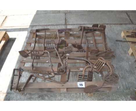 A quantity of vintage iron cart steps etc. 