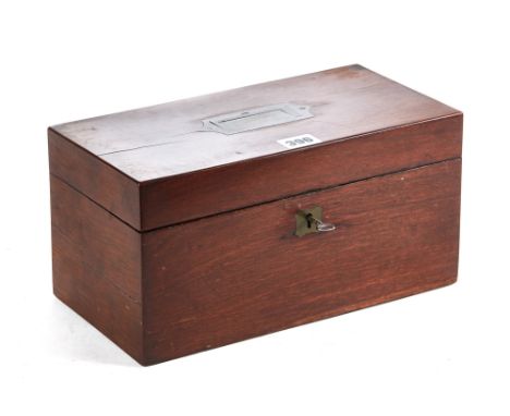 AN EARLY 19TH CENTURY EXOTIC WOOD VENEERED TEA CADDY with flush brass handle, the interior with central bowl (a.f) and remova