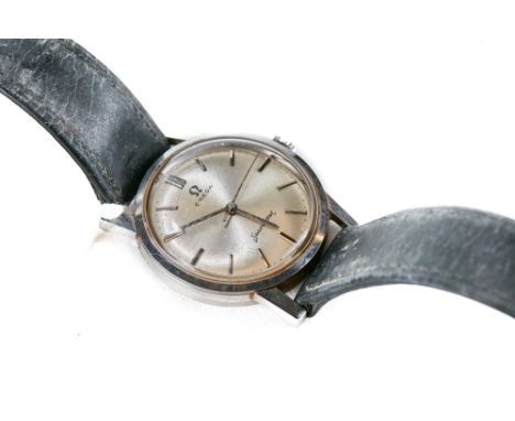 A GENT'S OMEGA "SEAMASTER" WRIST WATCH, silvered dial with baton numerals and sweep second hand, original box.   