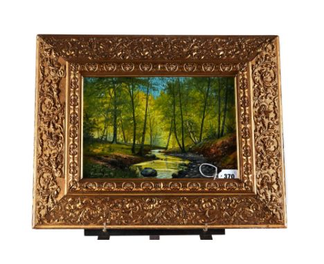 V. LEISTER, JUNIOR, A PAIR OF 20TH CENTURY OILS ON CANVAS, a seascape and a woodland stream, signed and dated, each 9 1/2 ins