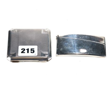 A GEORGE V RECTANGULAR CONVEX SHAPED FLIP TOP SILVER CARD CASE, maker:- G.U, Birmingham 1920 and an Art Deco design engine tu