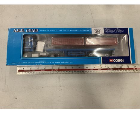 A LIMITED EDITION OF 2000 CORGI MAN FLATBED WITH CONTAINER LOAD "A R R CRAIG TRANSPORT LTD"  NUMBER CC12004 1:50 SCALE - IN M