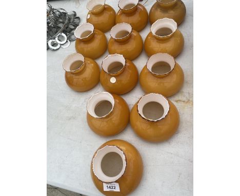 12 AMBER AND MILK GLASS FLUTED EDGE LAMP SHADES 