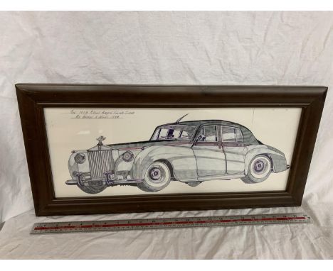 A FRAMED PICTURE OF A 1955 ROLLS ROYCE SILVER CLOUD SIGNED GEORGE R WILLIS 1998 