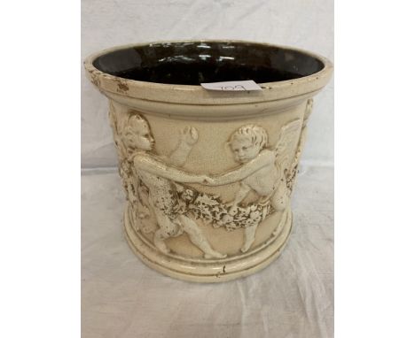 EARLY 20TH CENTURY BRETBY PLANTER CHERUB DECORATED IN  22cm HIGH 