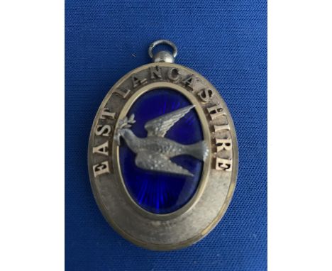 EAST LANCASHIRE SILVER HALLMARKED MASONIC COLLAR JEWEL WITH BLUE ENAMEL DETAILING,  BIRMINGHAM DATED 1926 BY GEORGE KENNING &