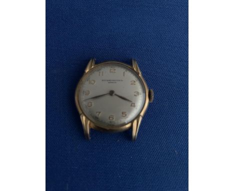 GENTS RECORD WATCH &amp; CO MANUAL WRIST WATCH, MID CENTURY GOLD TONE BEZEL &amp; CASE ON STAINLESS STEEL 