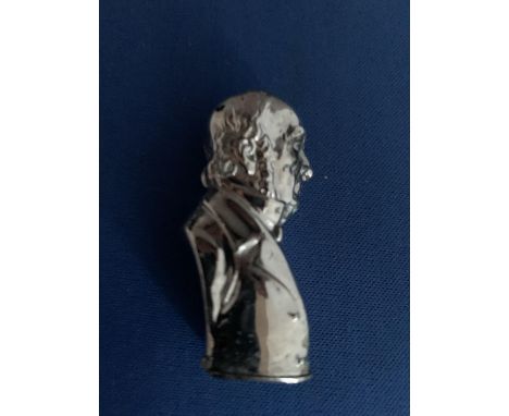 CHROME SNUFF BOX IN THE FORM OF A GENTLEMAN WITH HINGED LID 