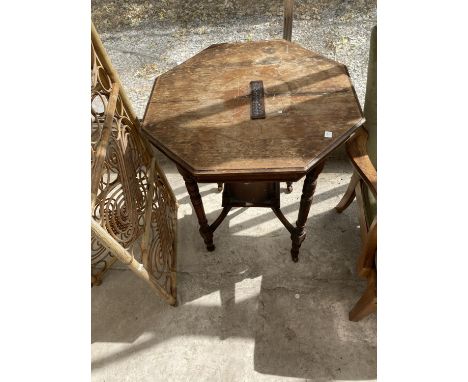 AN OCTAGONAL MAHOGANY SIDE TABLE WITH GALLERIED LOWER SHELF (REQUIRE MINOR REPAIR TO SHELF) 