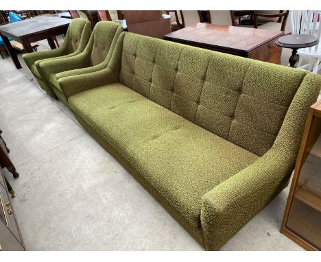 A RETRO 1950s SOFA BED AND TWO MATCHING ARMCHAIRS 