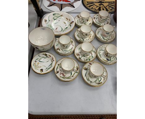 A HANDPAINTED BUTTERFLY AND LADYBIRD PATTERN SET TO INCLUDE CUPS AND SAUCERS, PLATES, BOWL ETC 