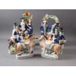 A pair of 19th century Staffordshire flatback groups, going to market and returning home, 8 3/4"
