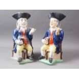 Two thin man Toby jugs, 10" high