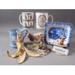 A Wedgwood jasperware tankard, two Wedgwood tankards and other decorative ceramics
