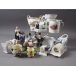 A 19th century fairing, "Shall we sleep first or how", 3" high, a 19th century shaving mug and other