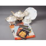 A Victorian floral decorated part teaset and a collection of gardening magazines (restorations)