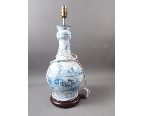 An Oxford delftware bottle vase, now converted as a table lamp, 20" high supplied by Brights of Nettlebed Condition report No