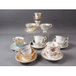 Six mid 19th century floral and gilt scroll decorated cabinet cups and saucers, various designs, and