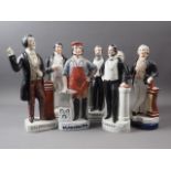 Seven 19th century Staffordshire standing figures, Moody, J Bryan, Mr Robert Evans, Blacksmith,