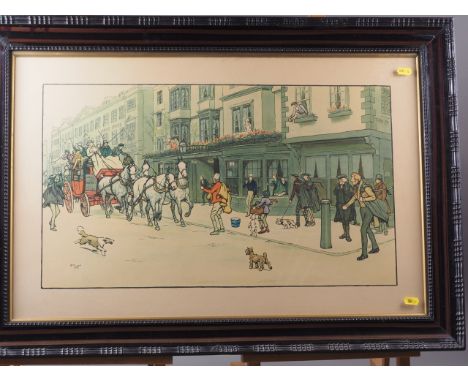 After Cecil Aldin: a colour print, Mitre Hotel Oxford, in grained frame 