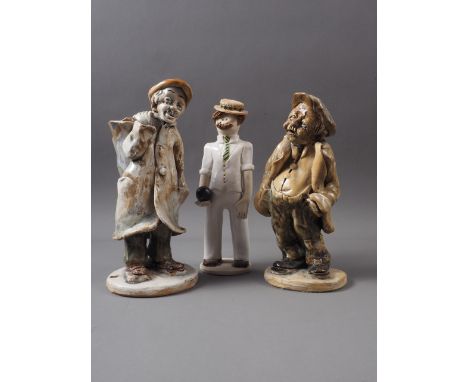 Norman Underhill: two ceramic figures old men in cloth caps, 7" high, and Laura Done: a ceramic model of a bowls player, 7 1/